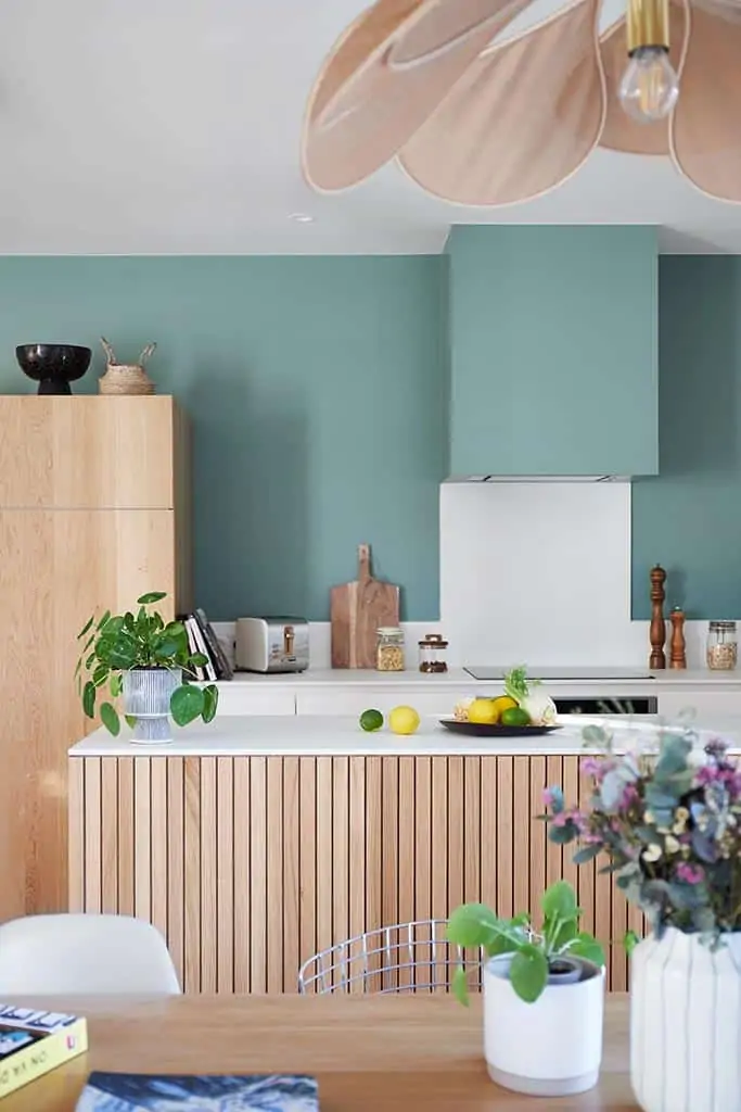 Photo décoration d'une cuisine aux murs bleus